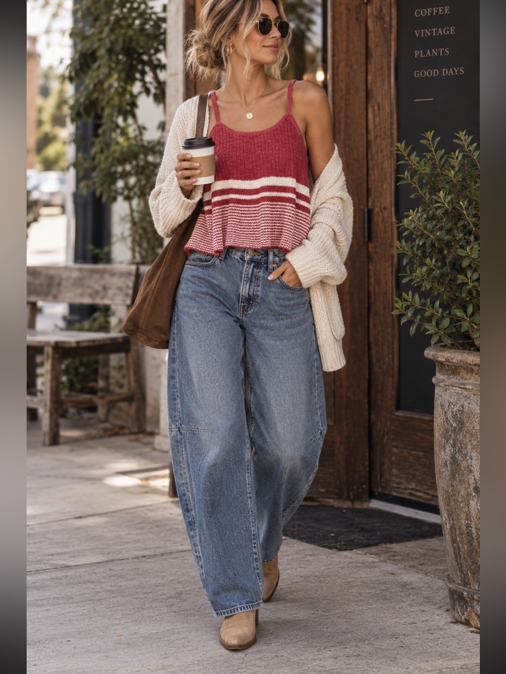 MOTH Anthropologie Striped Knit Swing Tank Top Red Cream XS Boho